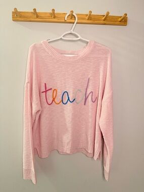 Pink Lily Pink 'Teach' Rainbow Script Crewneck Sweater